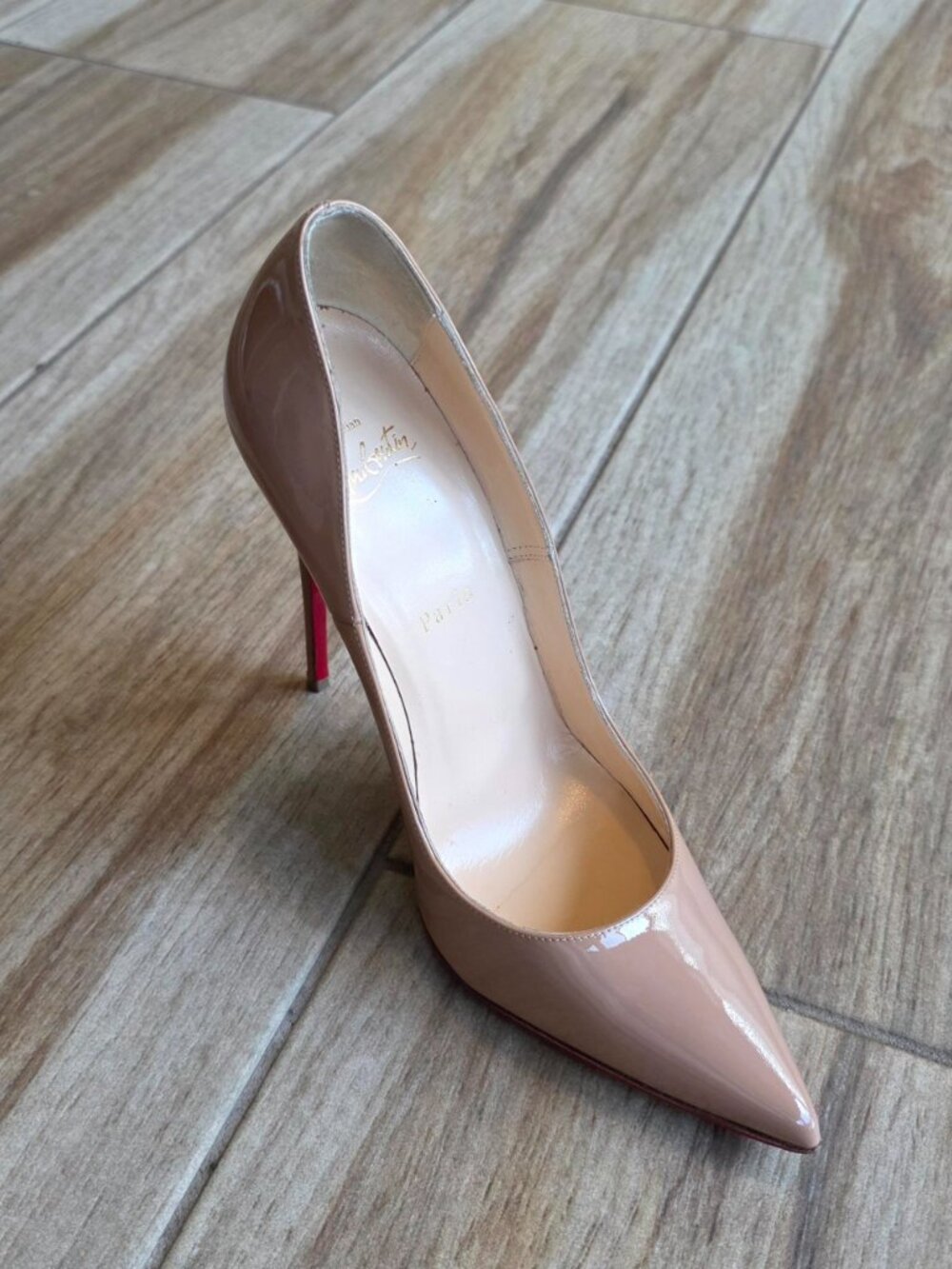 Christian Louboutin So-Kate 120 Nude Patent Leather Pumps Shoe Eur. 39.5